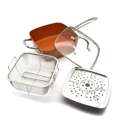 Πολυλειτουργικό τηγάνι Copper Pan, 4,3L, Για φούρνο και εστίες, 24cm, Καλάθι, Επαγωγή, Χάλκινο