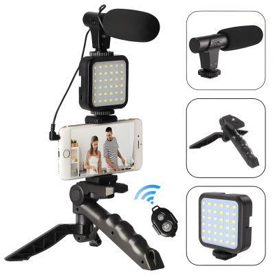 Σετ Vlogging Live Streaming Selfie Stick Τρίποδο Κινητού με Bluetooth Μαύρο - φωτισμός, μικρόφωνο και ασύρματο τηλεχειριστήριο