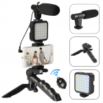 Σετ Vlogging Live Streaming Selfie Stick Τρίποδο Κινητού με Bluetooth Μαύρο - φωτισμός, μικρόφωνο και ασύρματο τηλεχειριστήριο