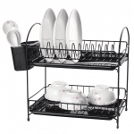 Στεγνωτήριο πιάτων Rosberg R53000E, 34 cm, Με 2 δίσκους, Θήκη για μαχαιροπίρουνα, Μαύρο